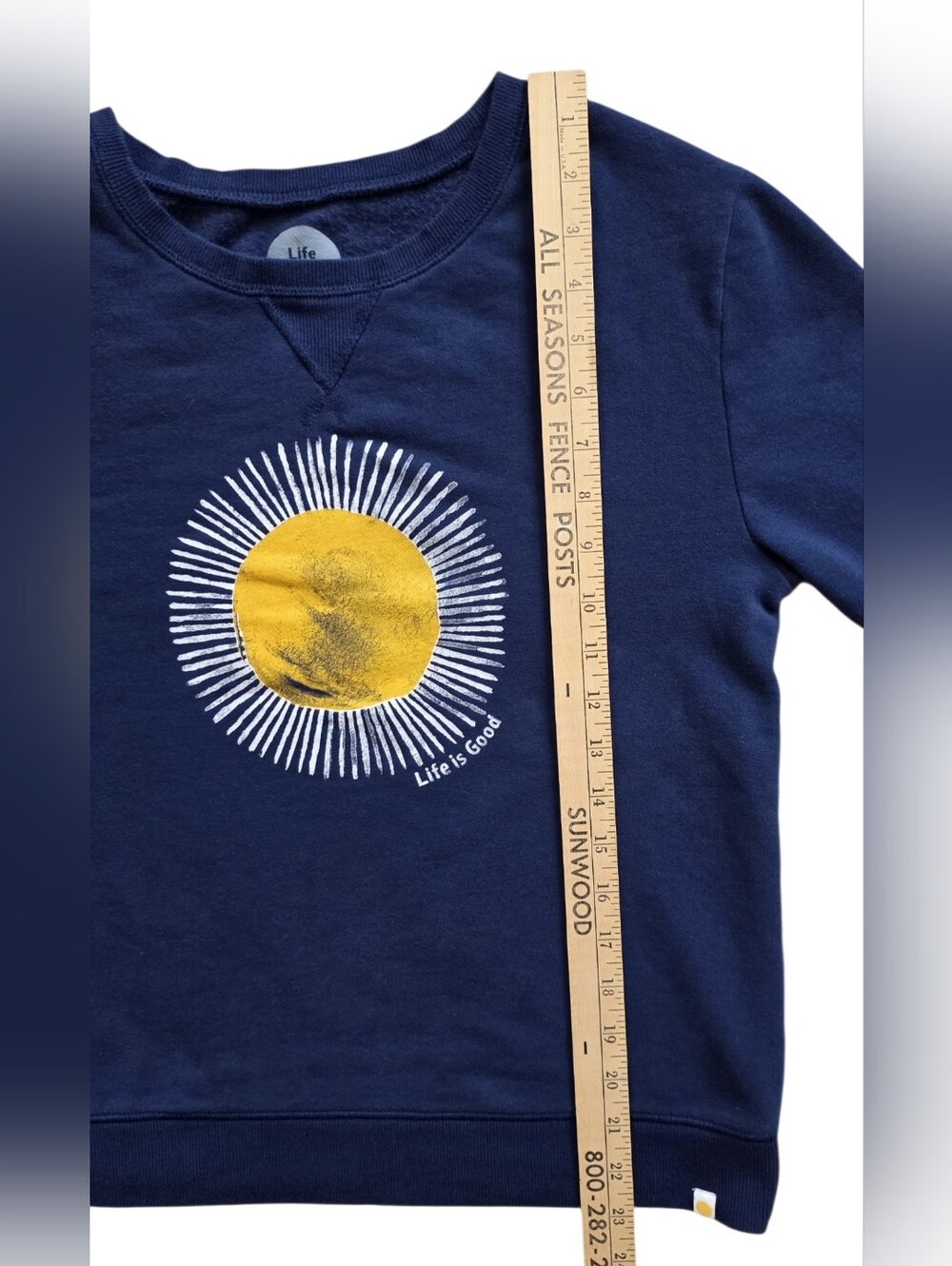 Life Is Good Small Navy Blue Sun Graphic Crewneck Casual Cozy Sweatshirt - Picture 7 of 9